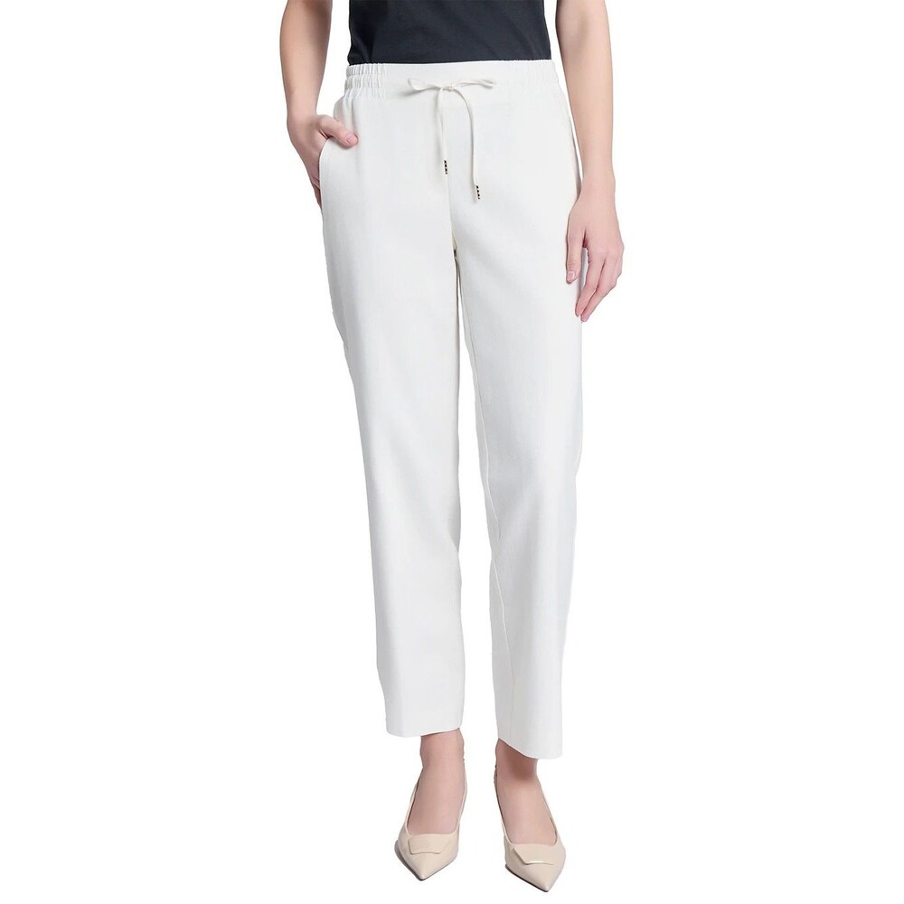 JONES NEW YORK Women's Pull On D-String Welt Pocket Linen Blend Pants White L